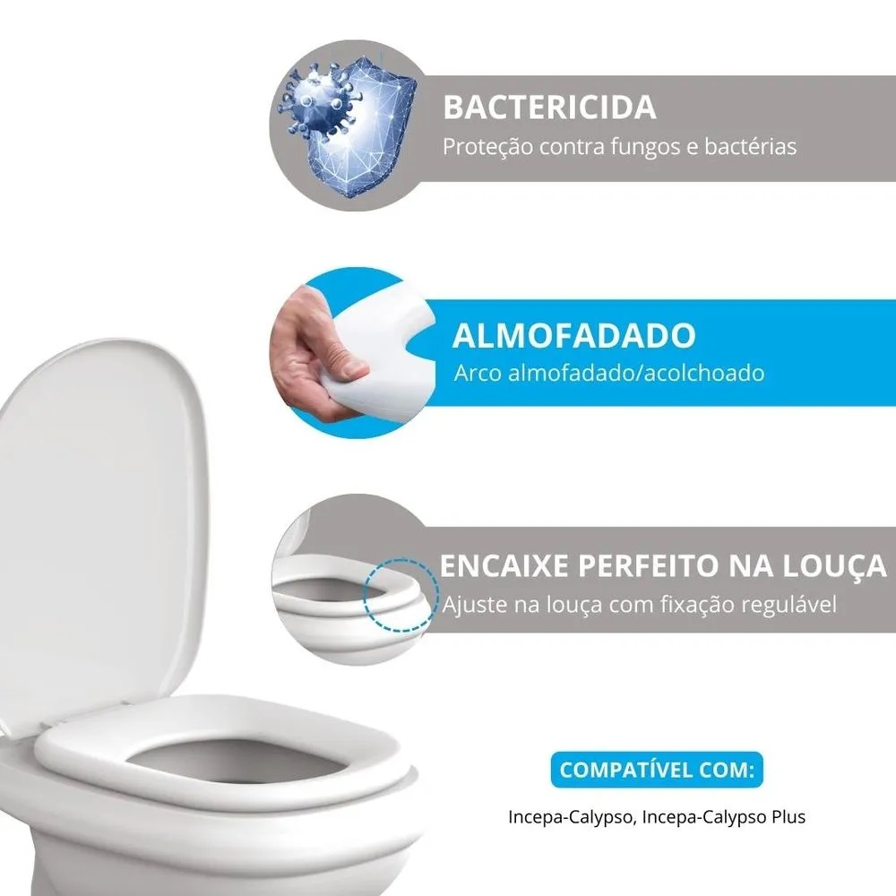 Assento Sanitário Almofadado Incepa Calypso Astra Cinza Platina 48 TCP/K*CZP-48 - Imagem 4