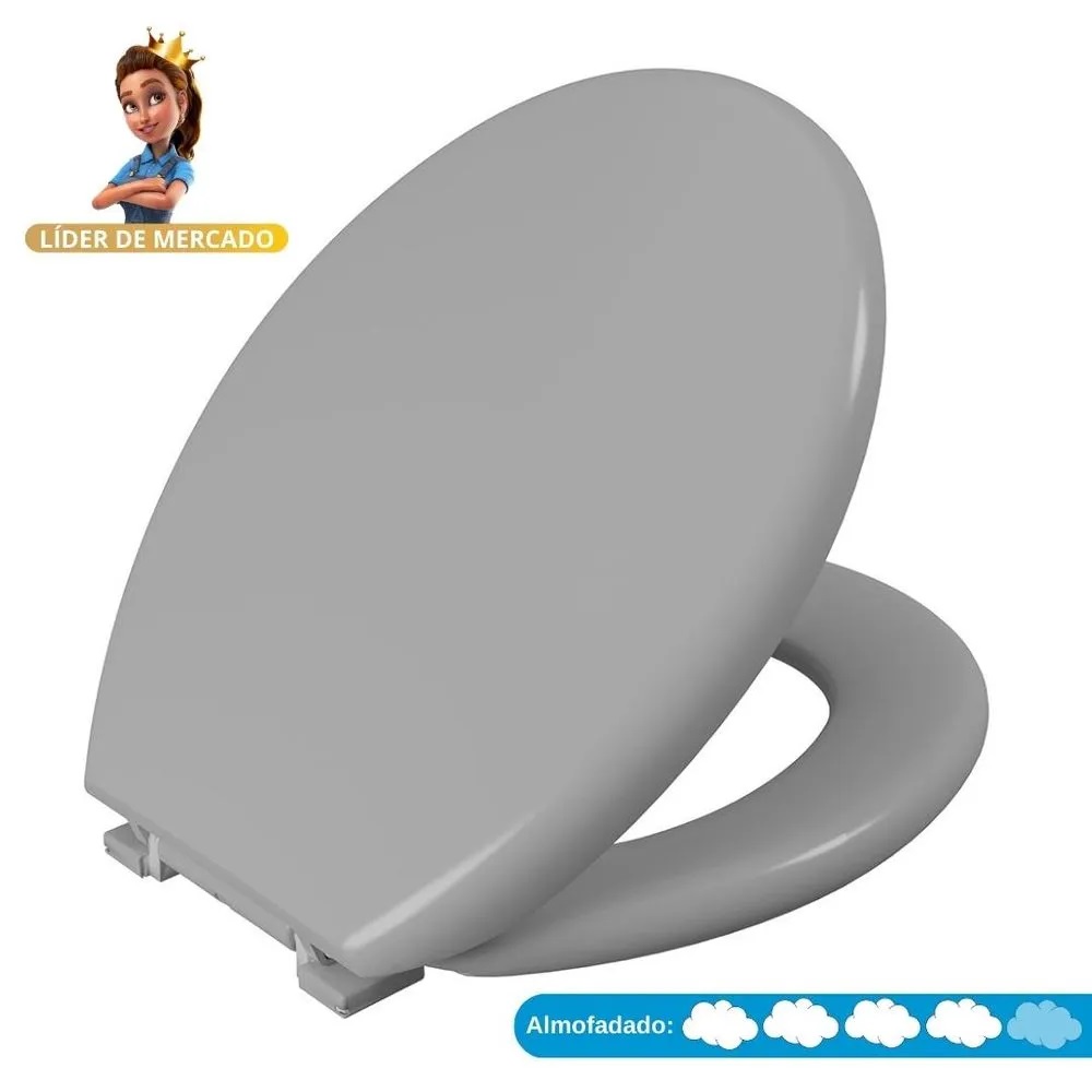 Assento Sanitário Astra Oval Almofadado Cinza 2 TPK/AS*CZ2
