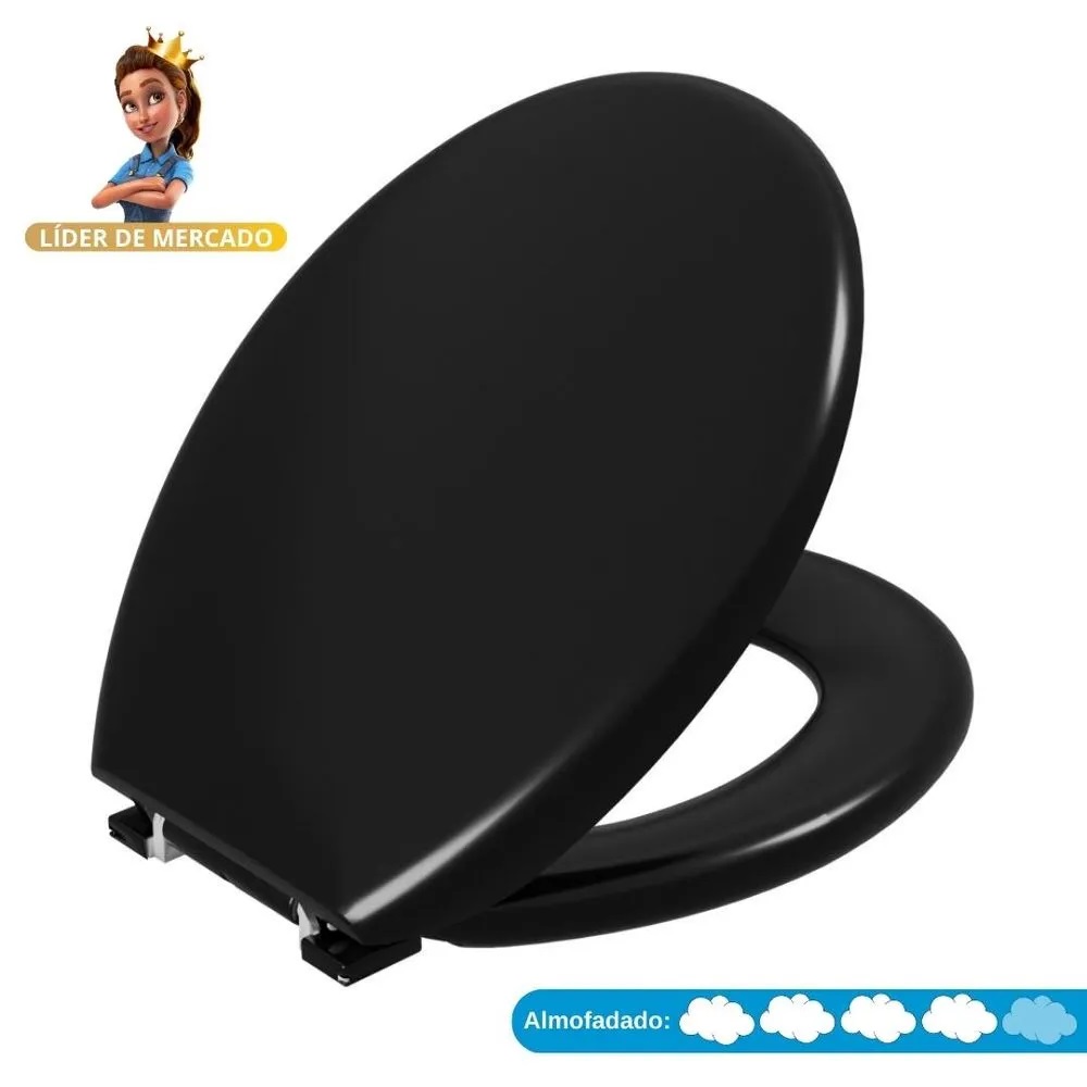 Assento Sanitário Astra Oval Almofadado Preto 1 TPK/AS*PR1