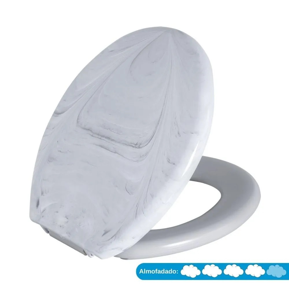 Assento Sanitário Oval Almofadado Marmorizado Astra Branco TPKM*BR-MM