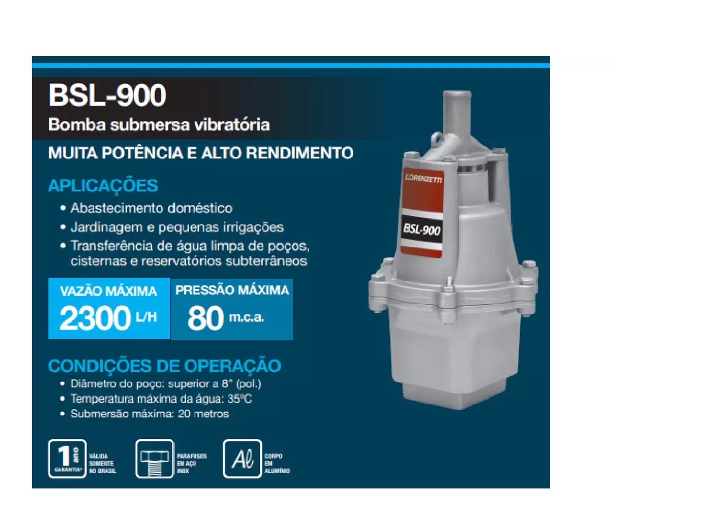 Bomba Submersa Lorenzetti BSL-900 220V 7413017 - Imagem 2