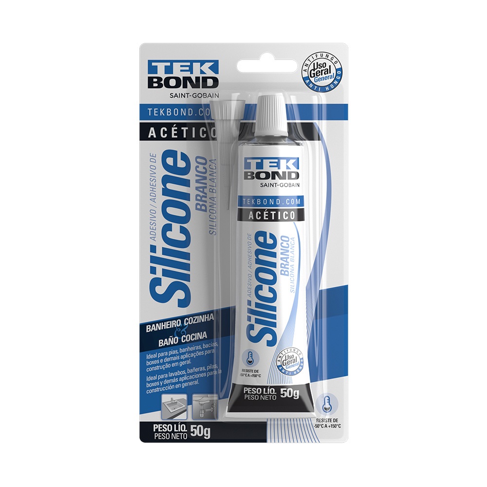 Cola Silicone Acético Blister 50g Branco Tekbond