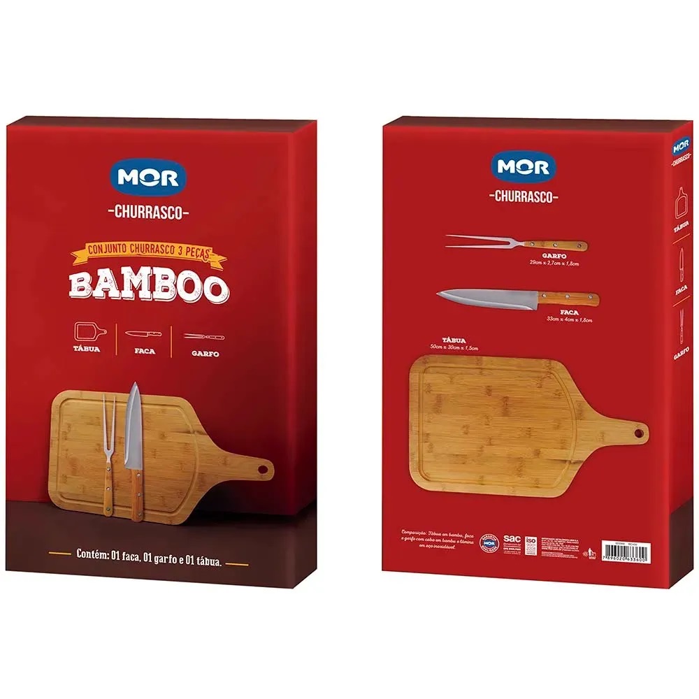 Conjunto Churrasco Bamboo Tábua 30cm x 50cm com Alça - Mor - Imagem 3