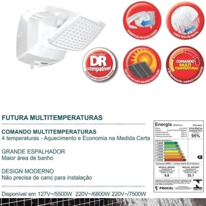 Ducha Futura Multitemperaturas 127V 5500W Lorenzetti - Imagem 2