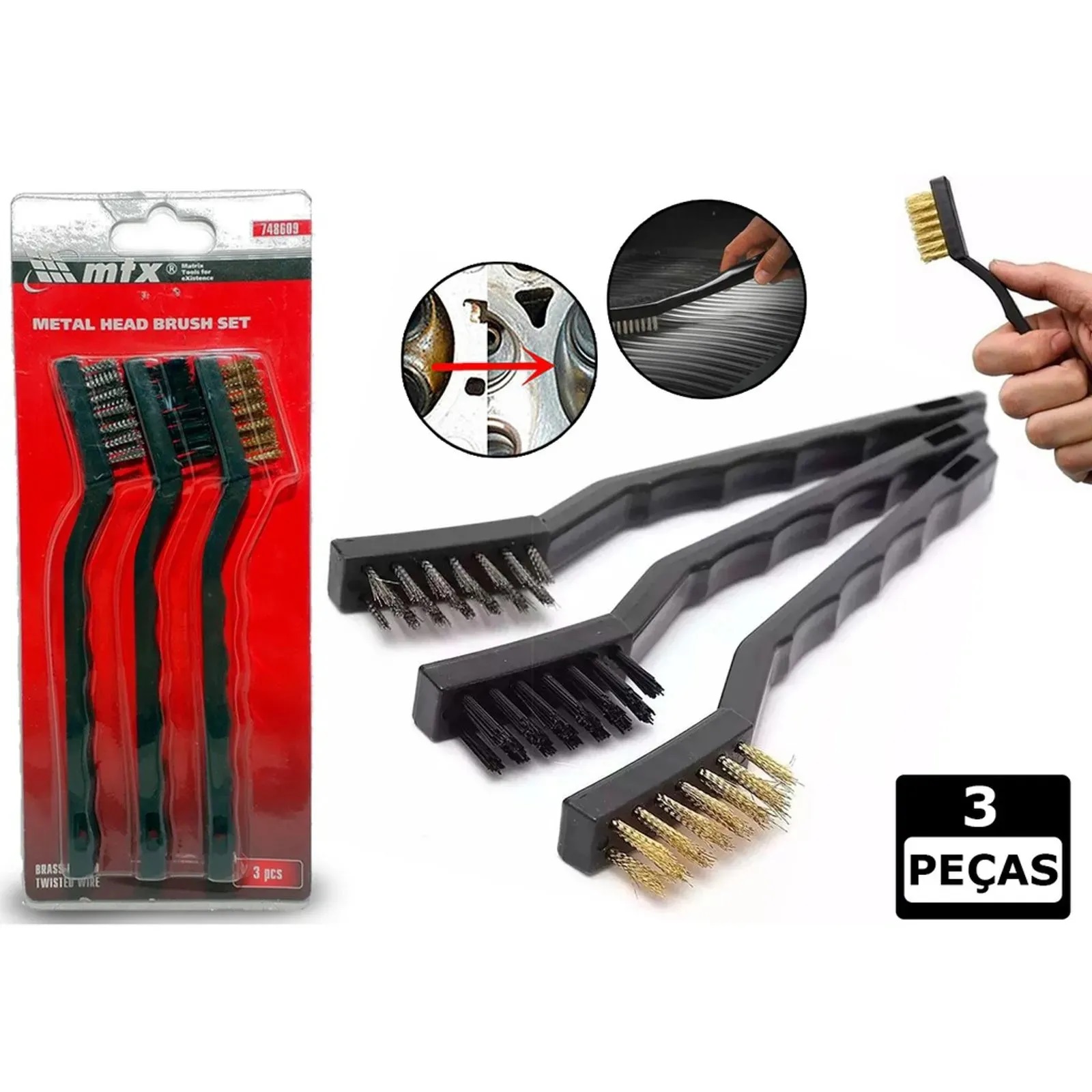 Jogo de Escovas de Aço 3 Peças MTX 748609 - Imagem 4