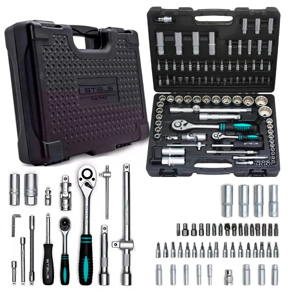 Jogo de Soquetes com Encaixe 1/2" e 1/4" - 94 Peças Stels 1358099 - Imagem 2