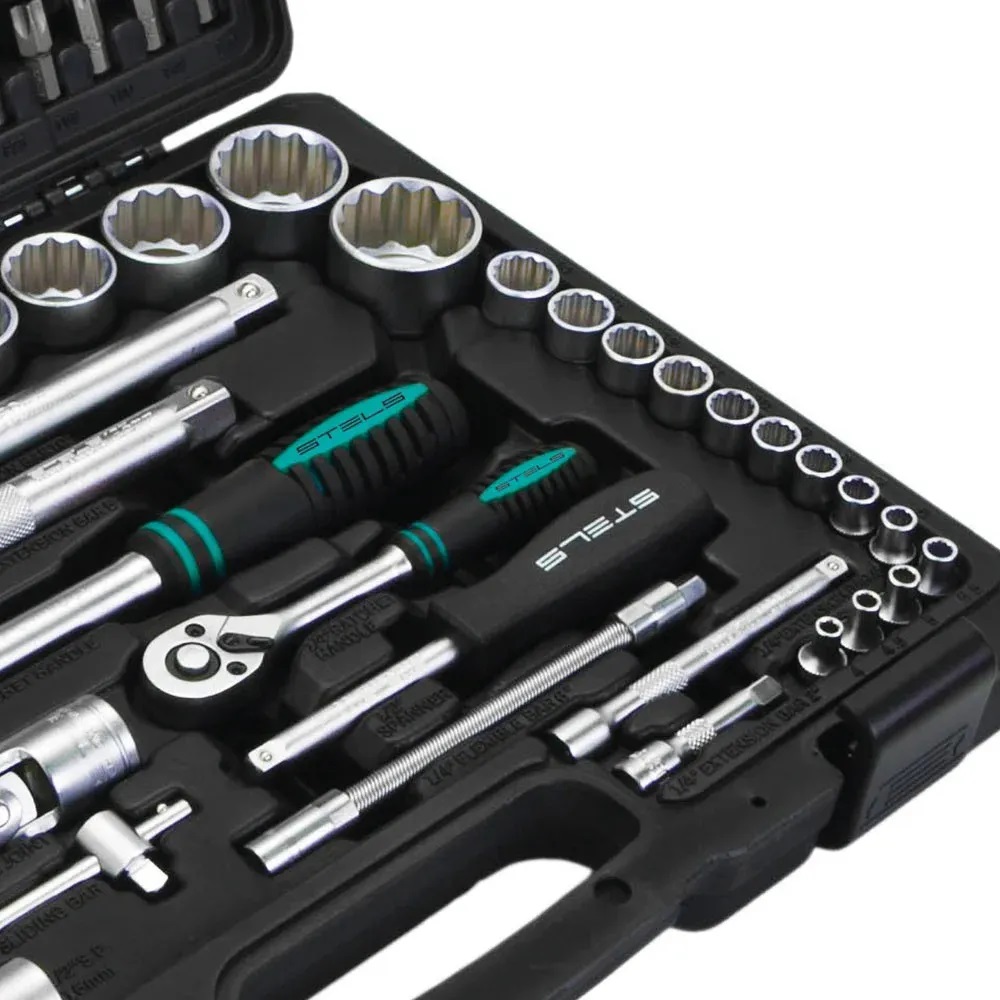 Jogo de Soquetes com Encaixe 1/2" e 1/4" - 94 Peças Stels 1358099 - Imagem 3
