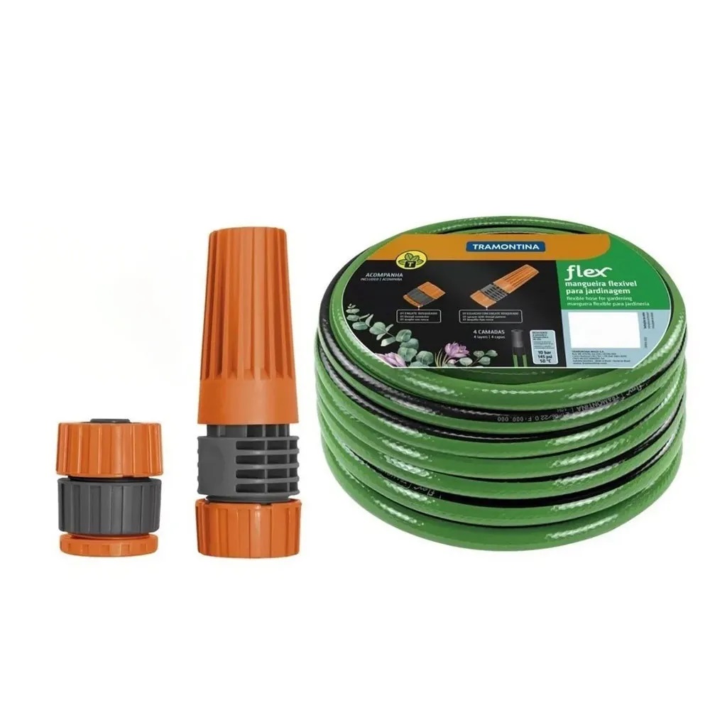 Mangueira Flex para Jardim Tramontina Verde 20m em PVC com Engates e Esguicho