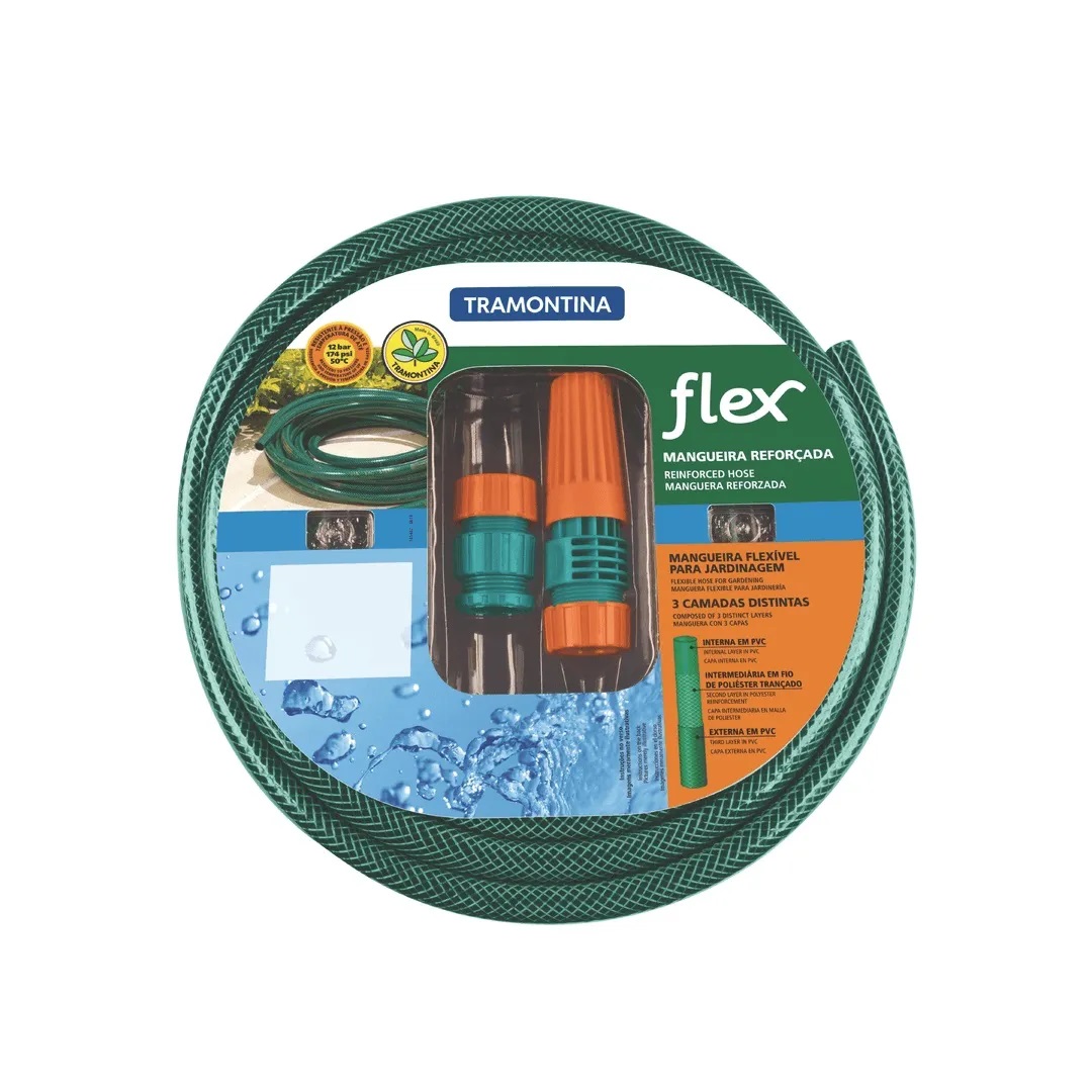 Mangueira Flex para Jardim Tramontina Verde 20m em PVC com Engates e Esguicho - Imagem 2