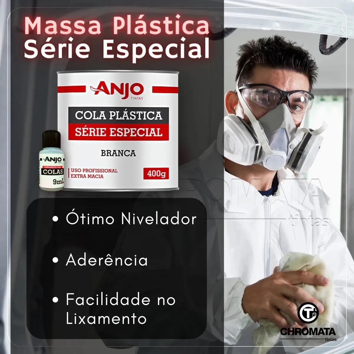 Massa Plástica Anjo Série Especial Branca 400g C/ Catalisador - Imagem 2