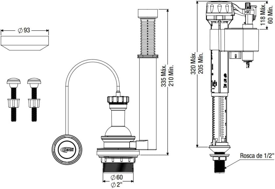 Mecanismo Caixa Acoplada Censi Universal Entrada Master Flux / Saída Pneumático - Imagem 3
