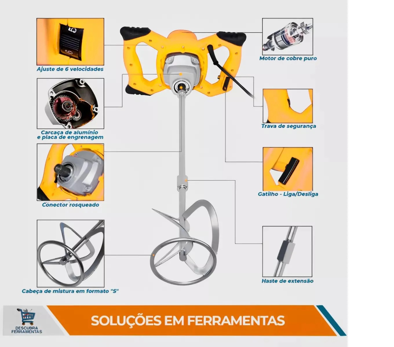 Misturador Eletrico P/ Argamassa Titanium1200W - 127V - Imagem 4