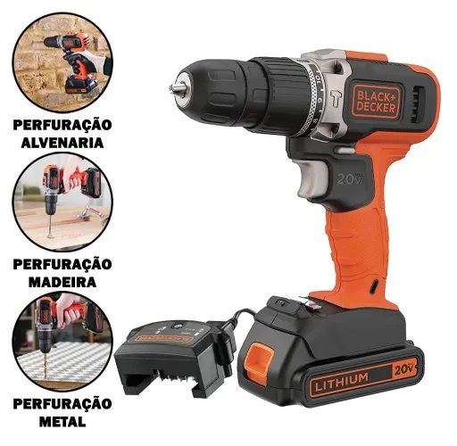 Parafusadeira e Furadeira Black+Decker 20V BCD704C1 - Imagem 3