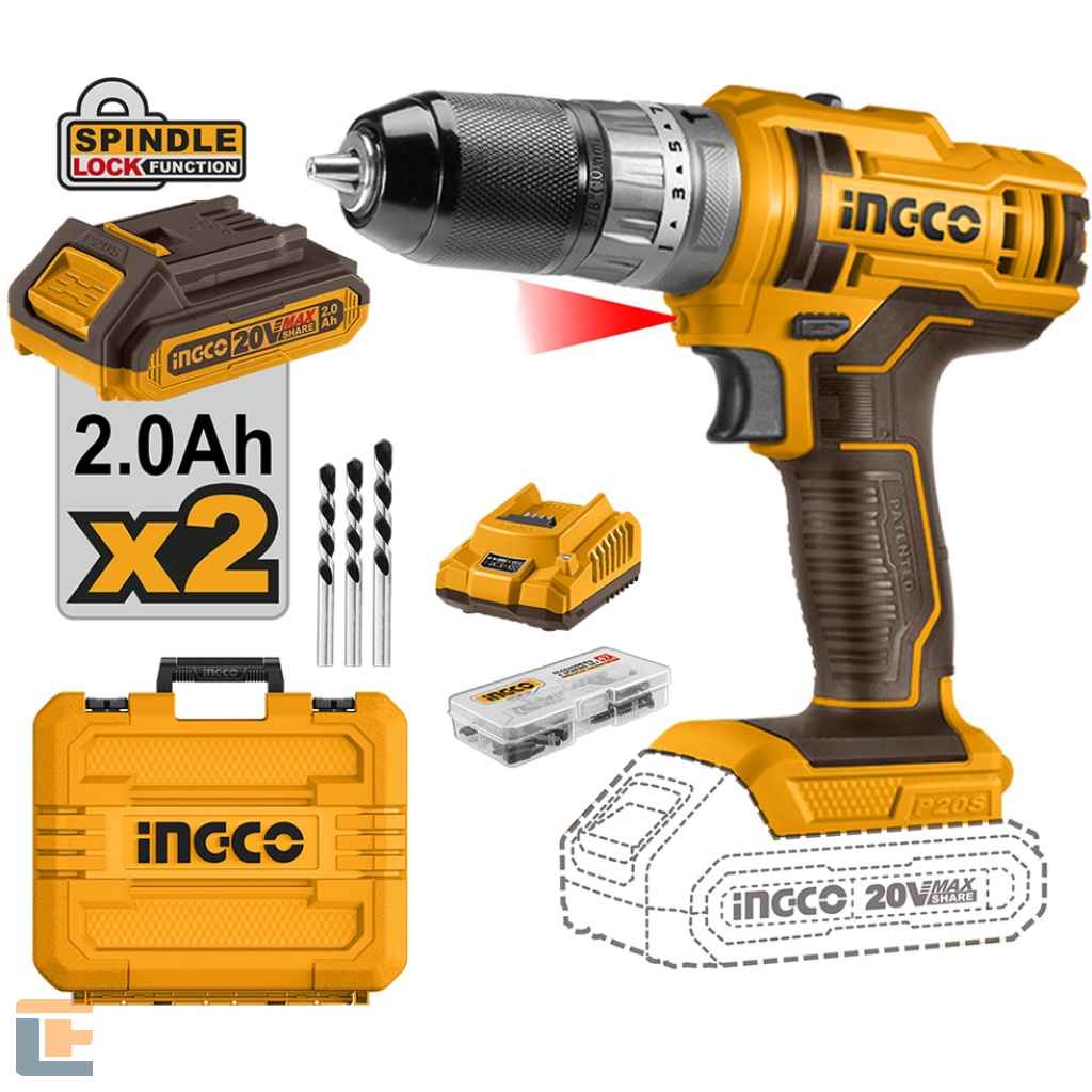 Parafusadeira e Furadeira De Impacto 20v 2 Baterias Ingco CIDLI201452-9