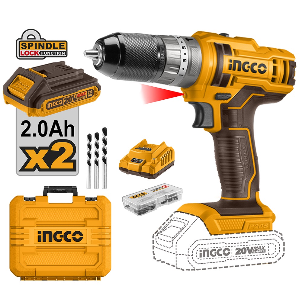 Parafusadeira e Furadeira De Impacto 20v 2 Baterias Ingco CIDLI201452-9
