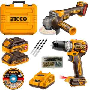 Parafusadeira e Furadeira + Esmerilhadeira à Bateria 20V Ingco CKLI20273-9