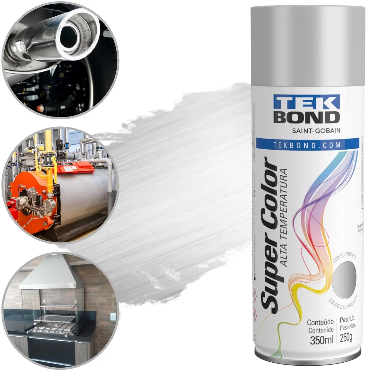 Tinta Spray Tekbond Aluminio Alta Temperatura 350ML - Imagem 3
