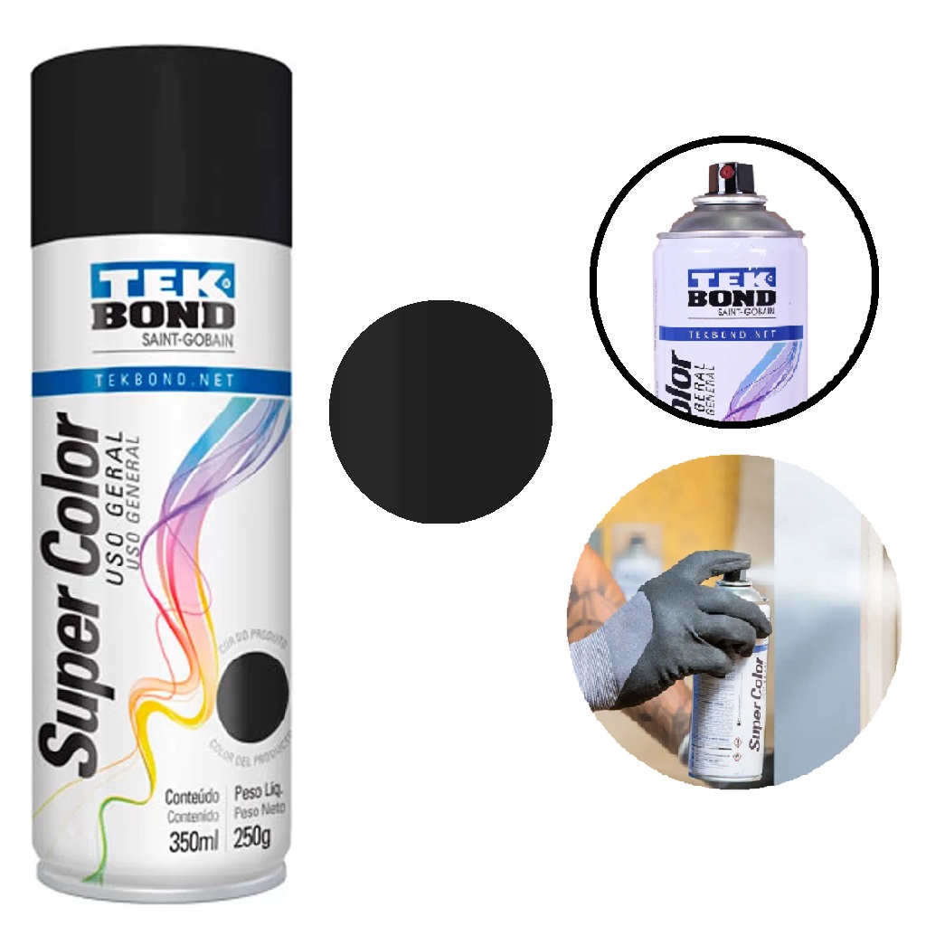 Tinta Spray Tekbond Preto Fosco Uso Geral 350ML - Imagem 3