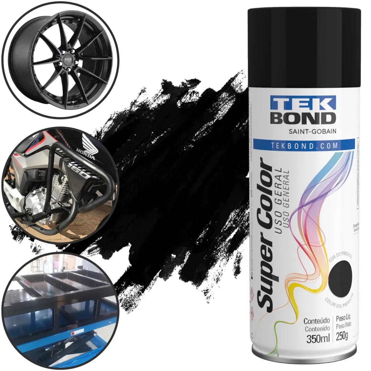 Tinta Spray Tekbond Preto Fosco Uso Geral 350ML - Imagem 4