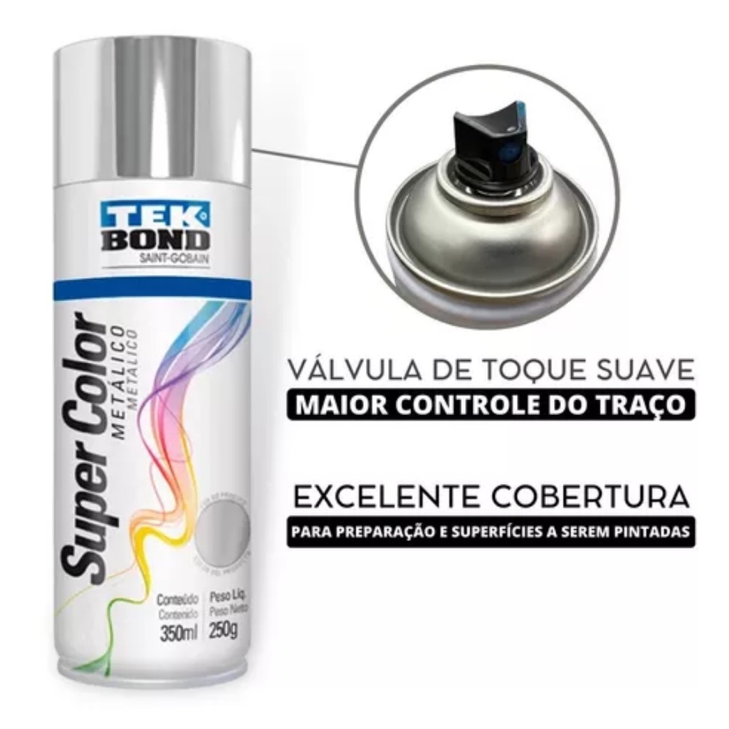 Tinta Spray Tekbond Super Color Cromado Metálico 350ml - Imagem 3