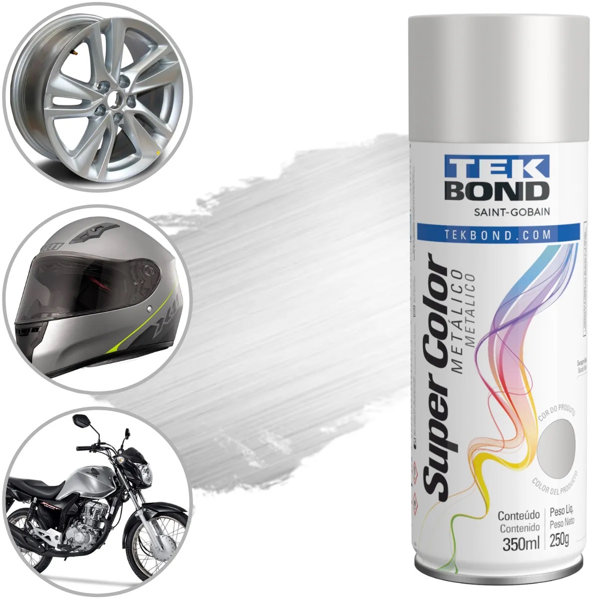 Tinta Spray Tekbond Super Color Prata Metálico 350ml - Imagem 3