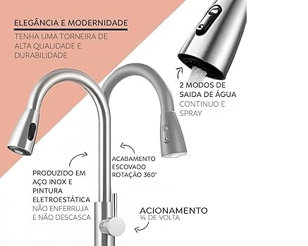 Torneira Gourmet Monocomando Premium Com Extensor Escovada Tor-017 - Imagem 4