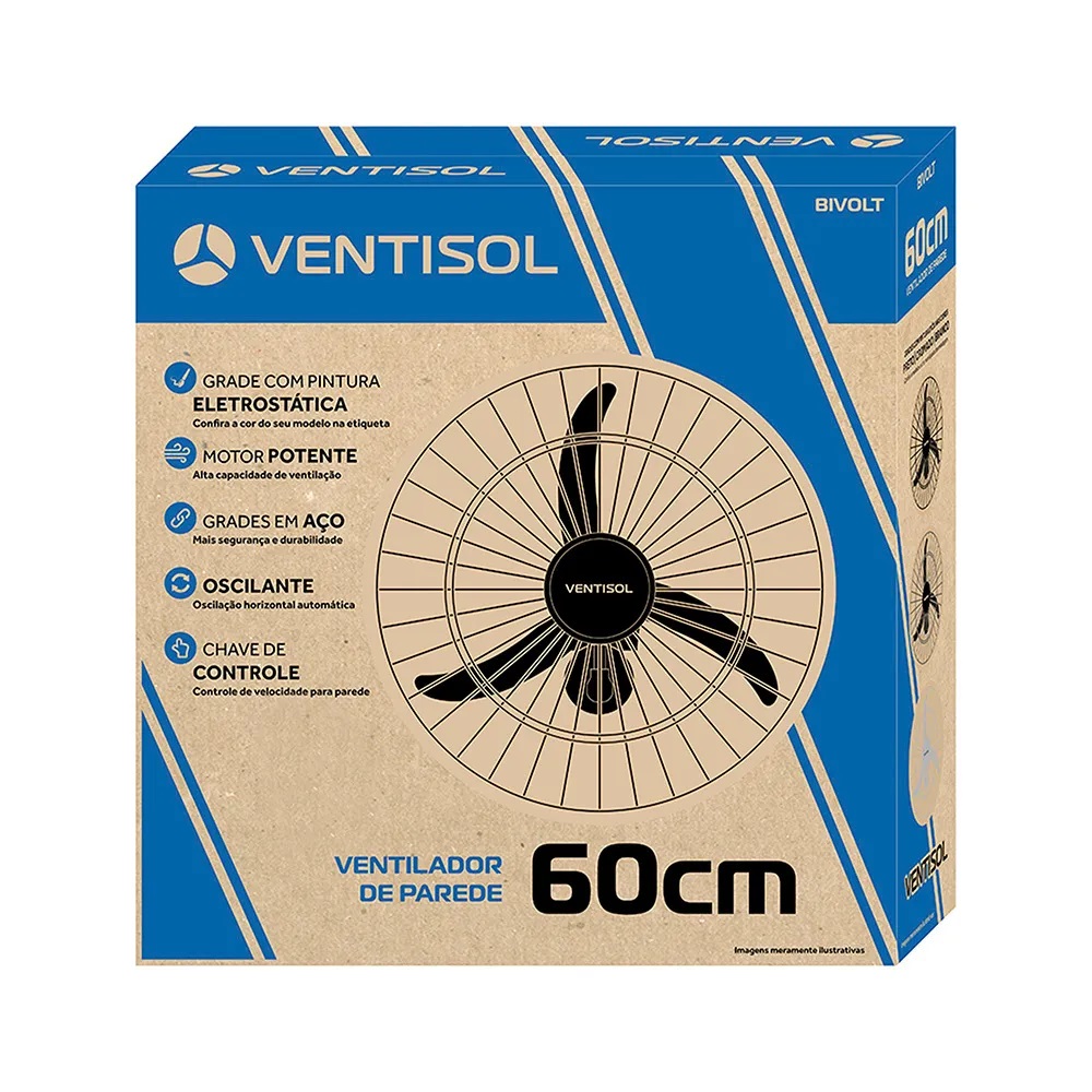 Ventilador Parede Preto Ventisol Bivolt 60CM - Imagem 3
