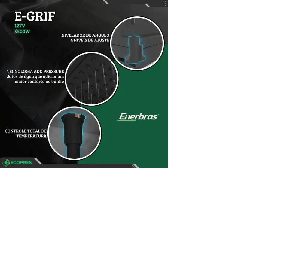 DUCHA ENERBRAS E-GRIFF PRETO 5500W 127V 7001-EP ELETRONICA - Imagem 3